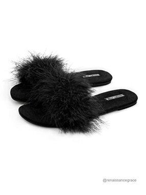 Womens Fuzzy Fluffy Open Toe Memory Foam Feather Slippers